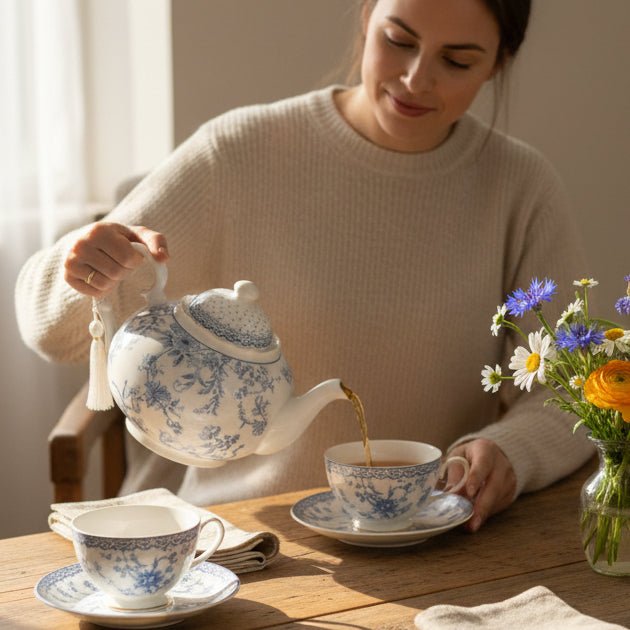 Vintage Style Blue Flowers Fine China Teapot Gifts La Vie Bien Vintage Style Blue Flowers Fine China Teapot