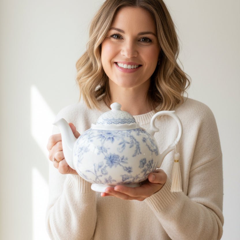 Vintage Style Blue Flowers Fine China Teapot Gifts La Vie Bien Vintage Style Blue Flowers Fine China Teapot