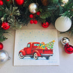 Vintage Truck with Christmas Tree Swedish Dishcloth | Red Swedish Dishcloths La Vie Bien Vintage Truck with Christmas Tree Swedish Dishcloth | Red