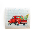 Vintage Truck with Christmas Tree Swedish Dishcloth | Red Swedish Dishcloths La Vie Bien Vintage Truck with Christmas Tree Swedish Dishcloth | Red
