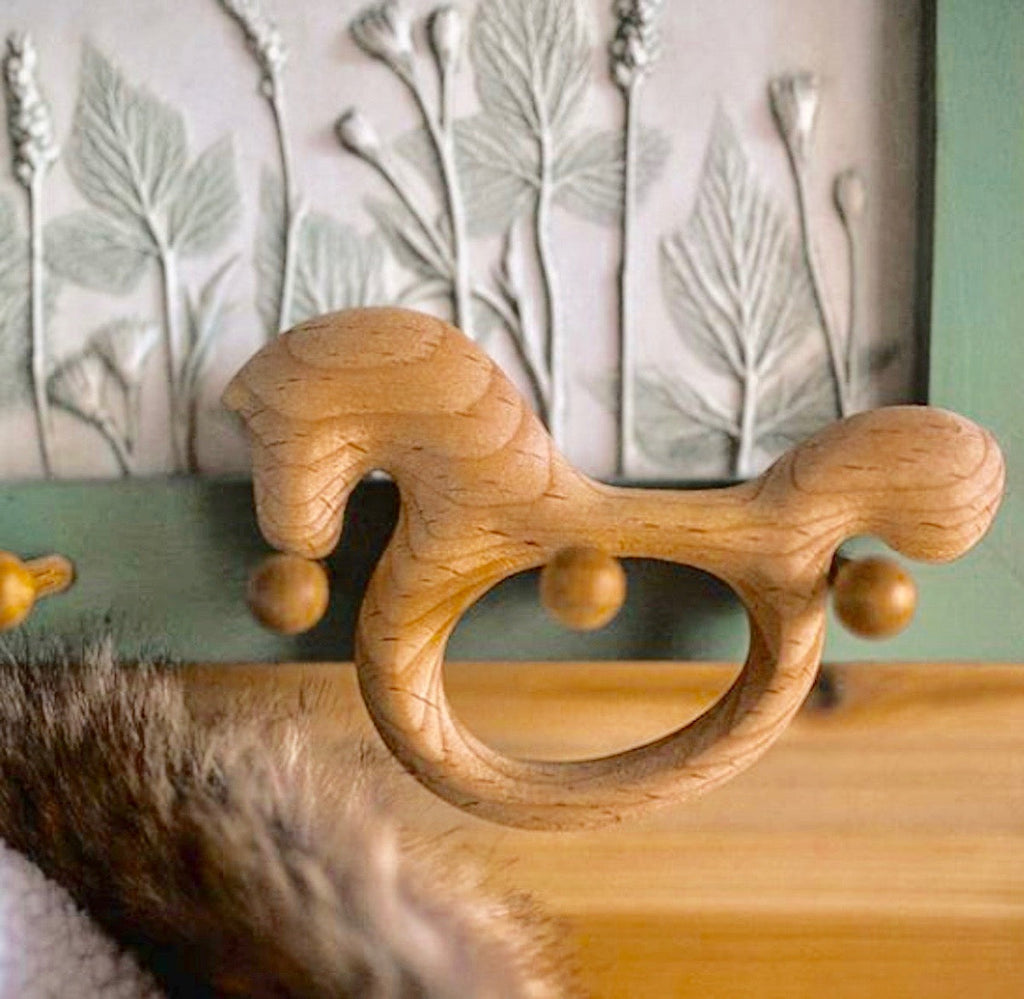 Organic Wooden Rattle-Teether Horse