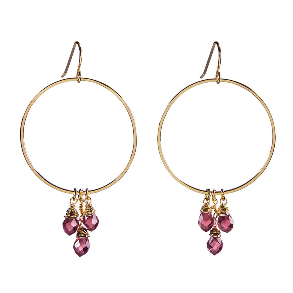 Violet Glass Beads Dangle Hoops Earrings | Glass Crystal Gemstones