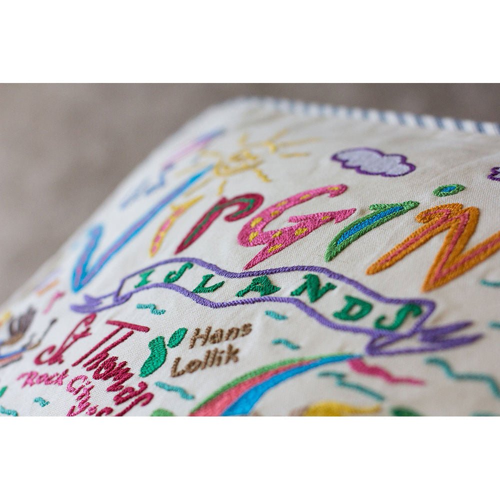 Virgin Islands Hand - Embroidered Pillow Pillows La Vie Bien Virgin Islands Hand - Embroidered Pillow