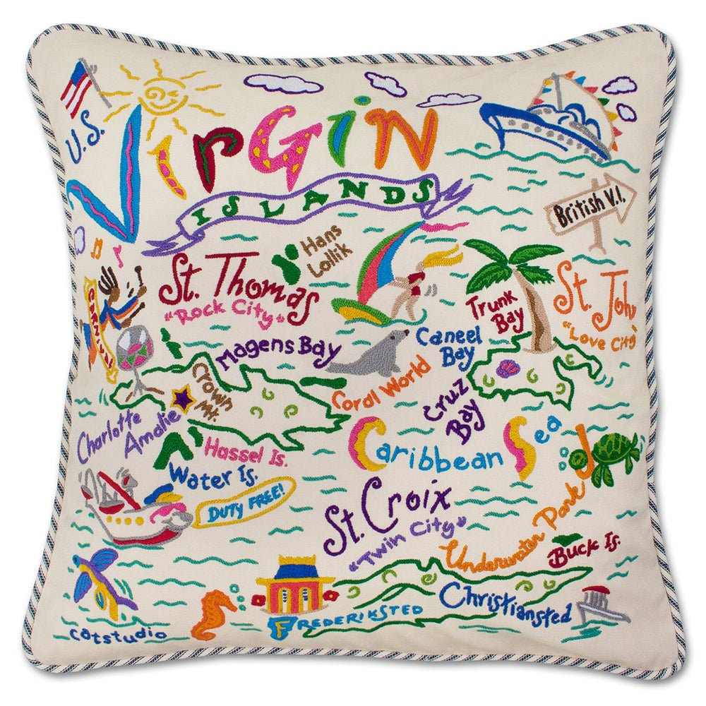 Virgin Islands Hand - Embroidered Pillow Pillows La Vie Bien Virgin Islands Hand - Embroidered Pillow