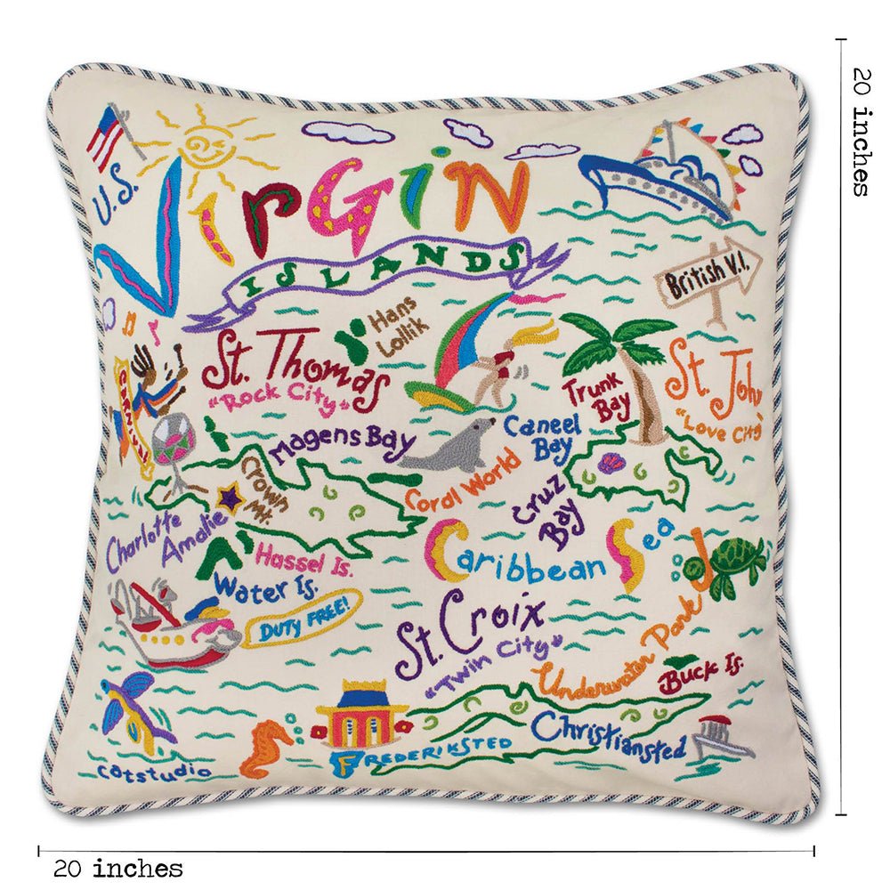 Virgin Islands Hand - Embroidered Pillow Pillows La Vie Bien Virgin Islands Hand - Embroidered Pillow