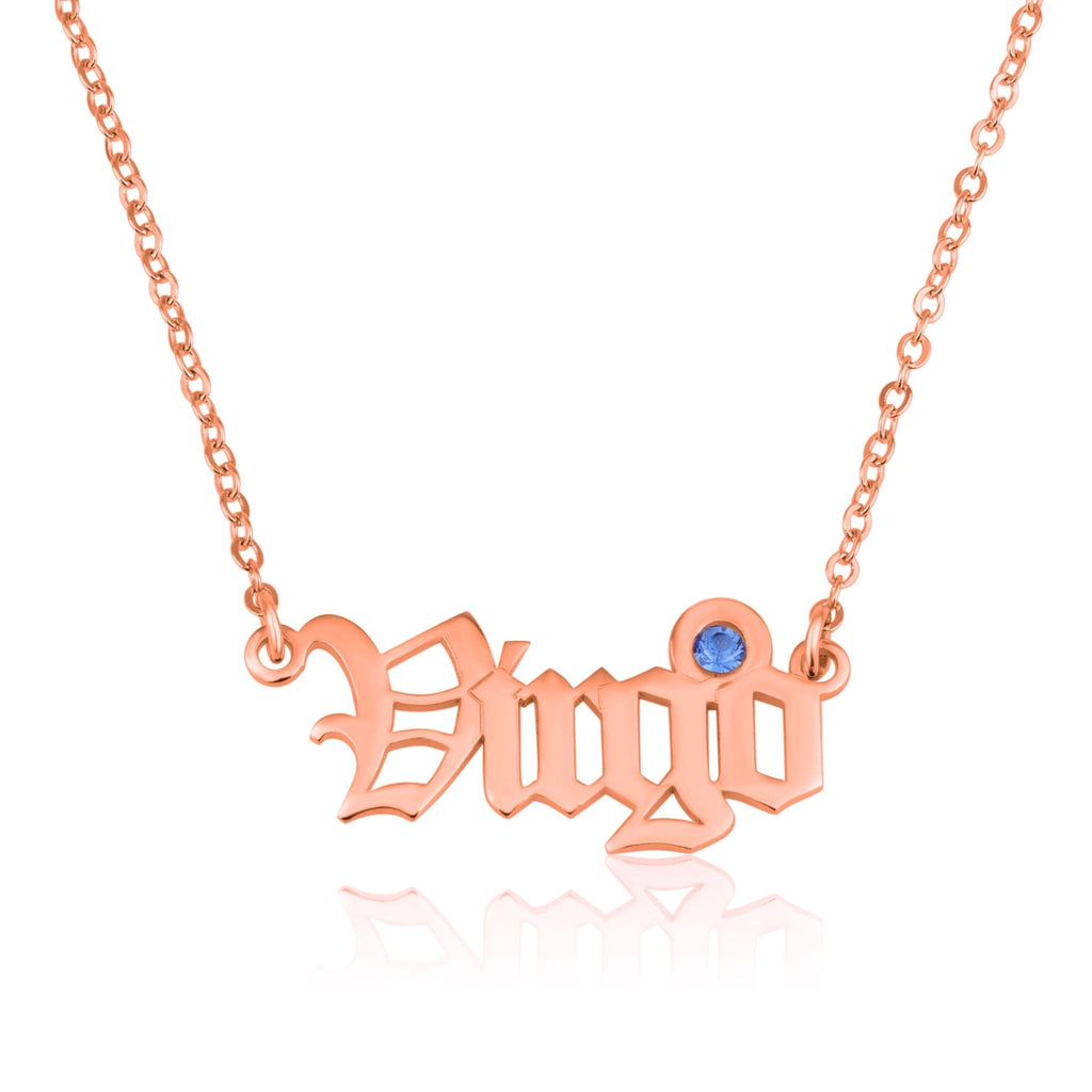Virgo Script Necklace With Swarovski Birthstone La Vie Bien Virgo Script Necklace With Swarovski Birthstone