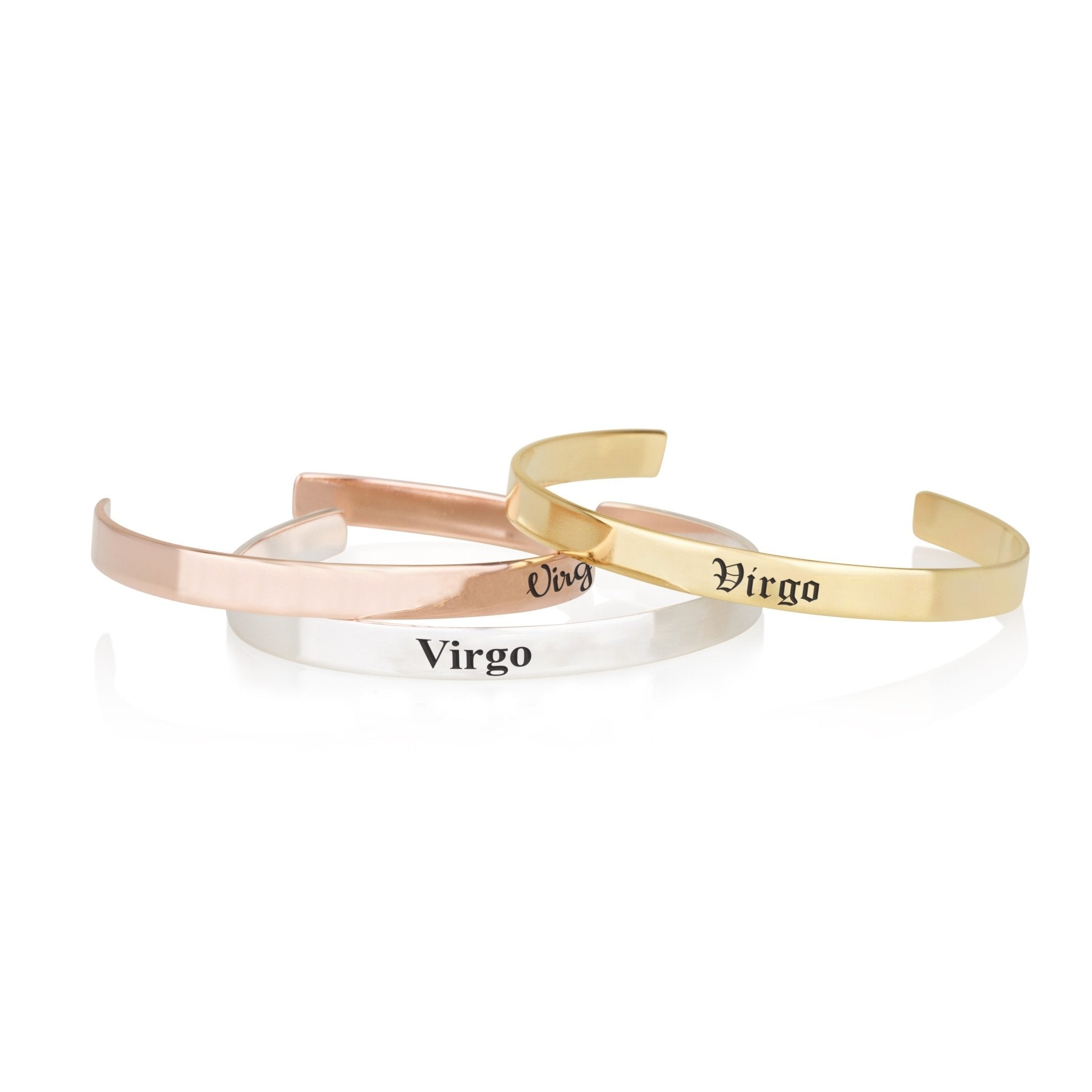 Virgo Zodiac Engraved Cuff Bracelet La Vie Bien Virgo Zodiac Engraved Cuff Bracelet