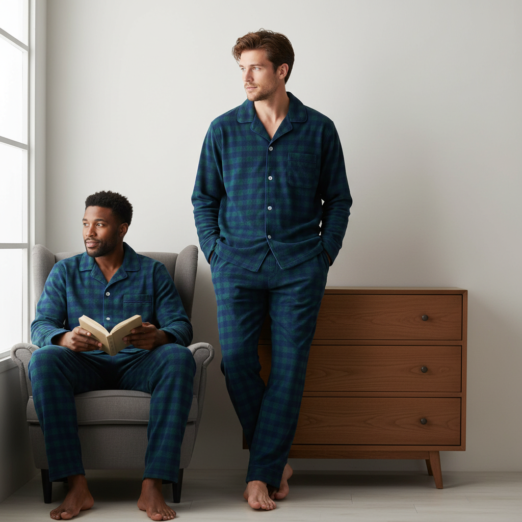 Flannel People Mens 100% Cotton Flannel Pajama Set with Pant Pockets & Drawstring