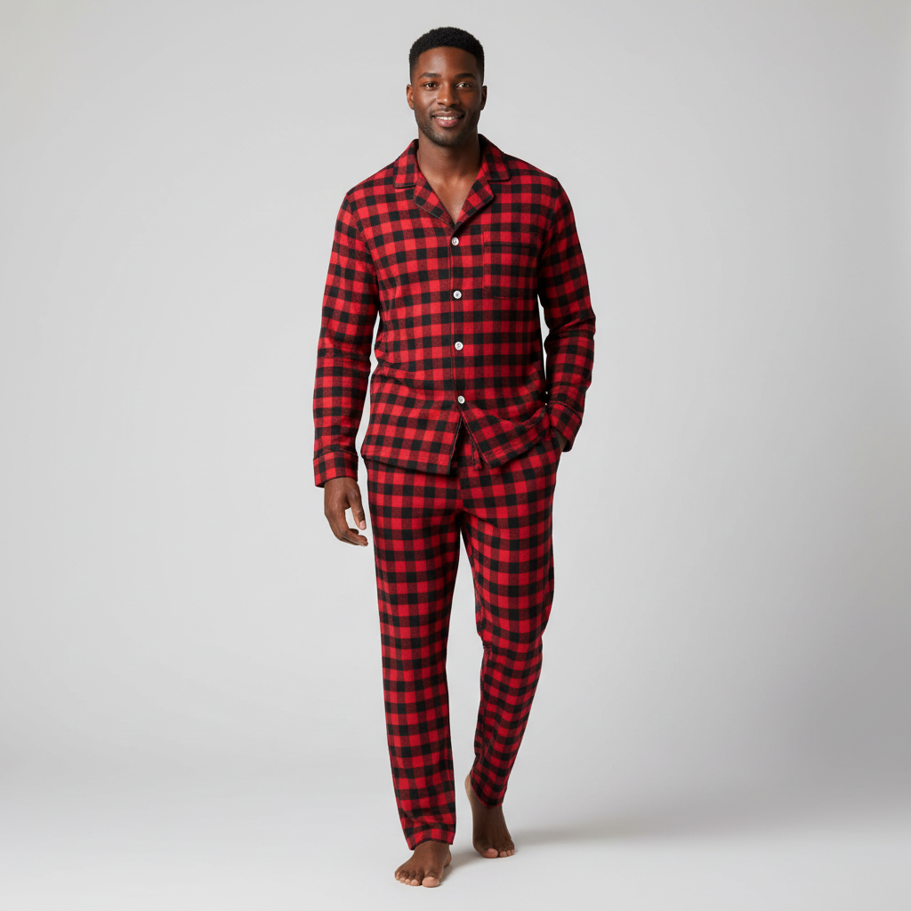 Flannel People Mens 100% Cotton Flannel Pajama Set with Pant Pockets & Drawstring