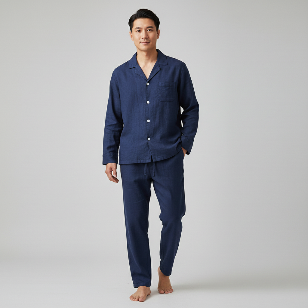 Noble Mount 100% Linen Men's Pajama Set for Summer