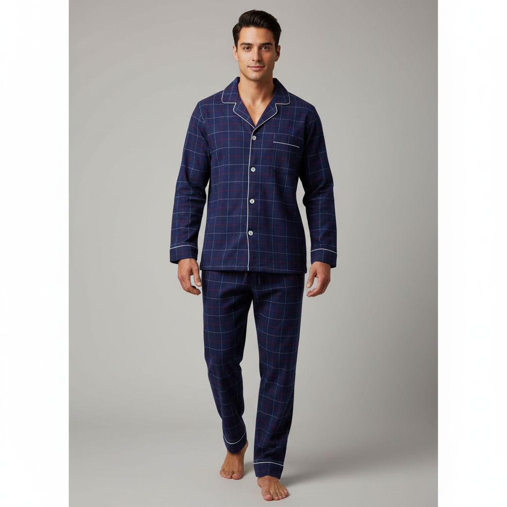 Flannel People Mens 100% Cotton Flannel Pajama Set with Pant Pockets & Drawstring