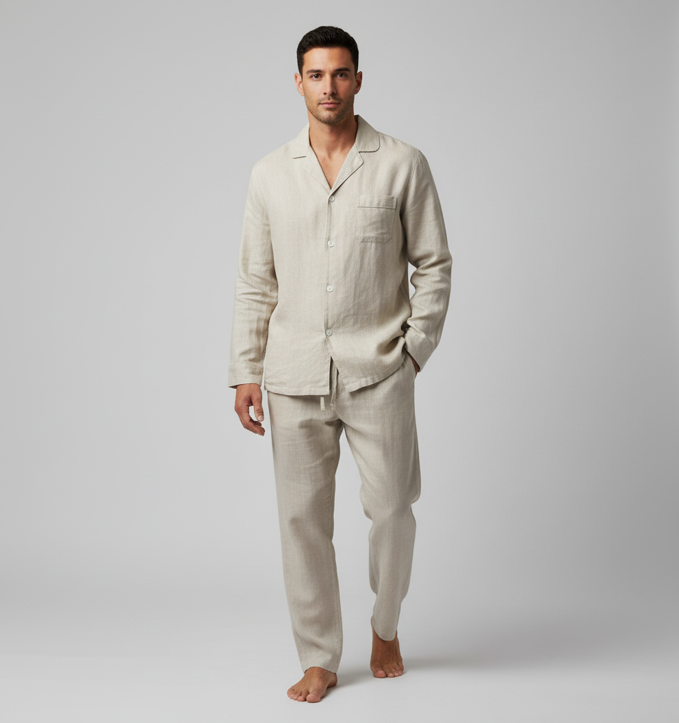 Noble Mount 100% Linen Men's Pajama Set for Summer