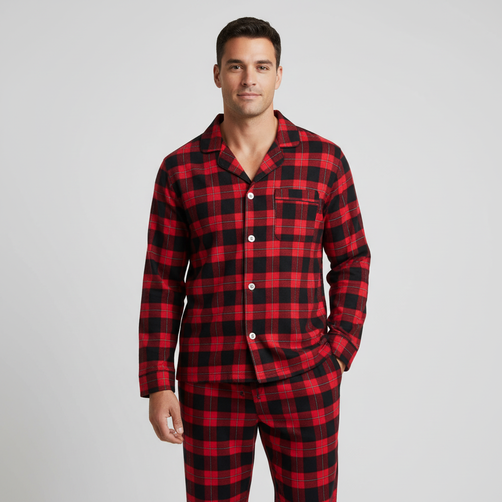Flannel People Mens 100% Cotton Flannel Pajama Set with Pant Pockets & Drawstring