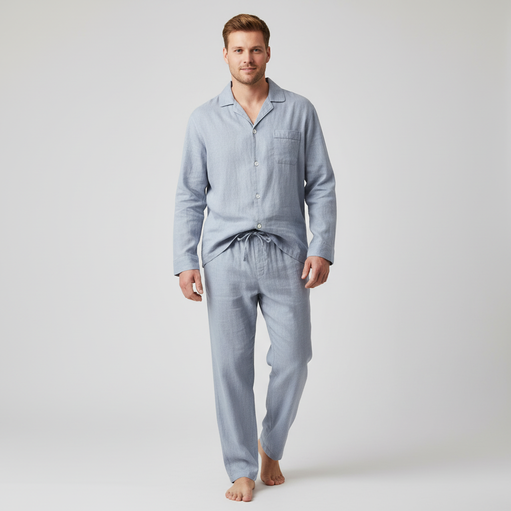 Noble Mount 100% Linen Men's Pajama Set for Summer
