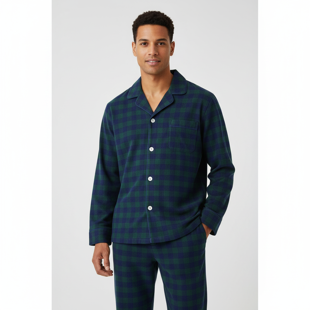 Flannel People Mens 100% Cotton Flannel Pajama Set with Pant Pockets & Drawstring