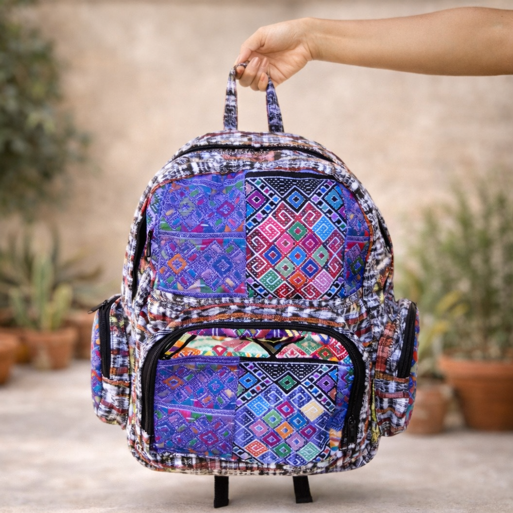 Volcano Huipil Upcycled Textile Backpack - Guatemala Bags La Vie Bien Volcano Huipil Upcycled Textile Backpack - Guatemala