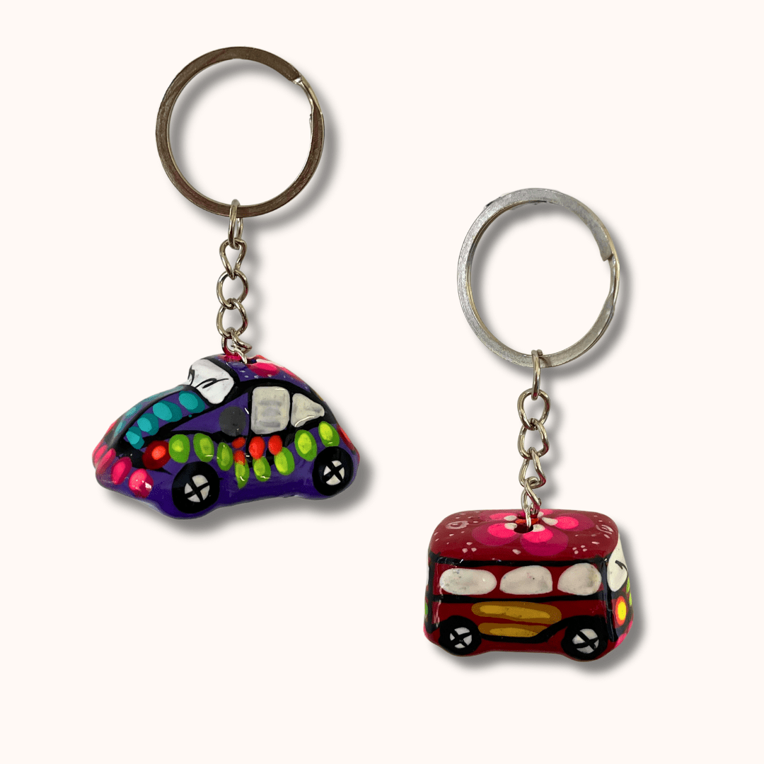 Volkswagen VW Van & Beetle Mexican Hand painted Clay Keychain - Mexico Keychains La Vie Bien Volkswagen VW Van & Beetle Mexican Hand painted Clay Keychain - Mexico