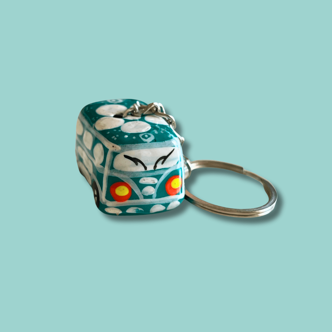 Volkswagen VW Van & Beetle Mexican Hand painted Clay Keychain - Mexico Keychains La Vie Bien Volkswagen VW Van & Beetle Mexican Hand painted Clay Keychain - Mexico
