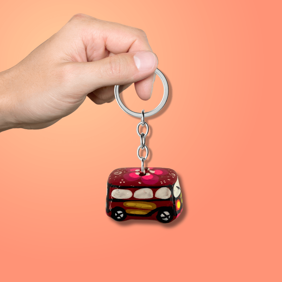 Volkswagen VW Van & Beetle Mexican Hand painted Clay Keychain - Mexico Keychains La Vie Bien Volkswagen VW Van & Beetle Mexican Hand painted Clay Keychain - Mexico