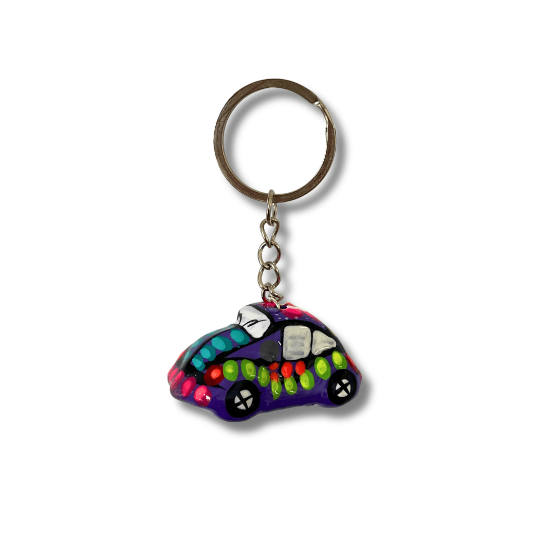 Volkswagen VW Van & Beetle Mexican Hand painted Clay Keychain - Mexico Keychains La Vie Bien Volkswagen VW Van & Beetle Mexican Hand painted Clay Keychain - Mexico