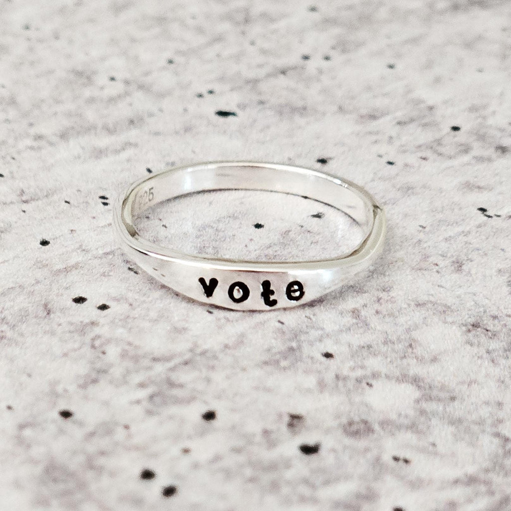 Vote Dainty Ring: Sterling Silver or Gold Plated Finger Rings La Vie Bien Vote Dainty Ring: Sterling Silver or Gold Plated