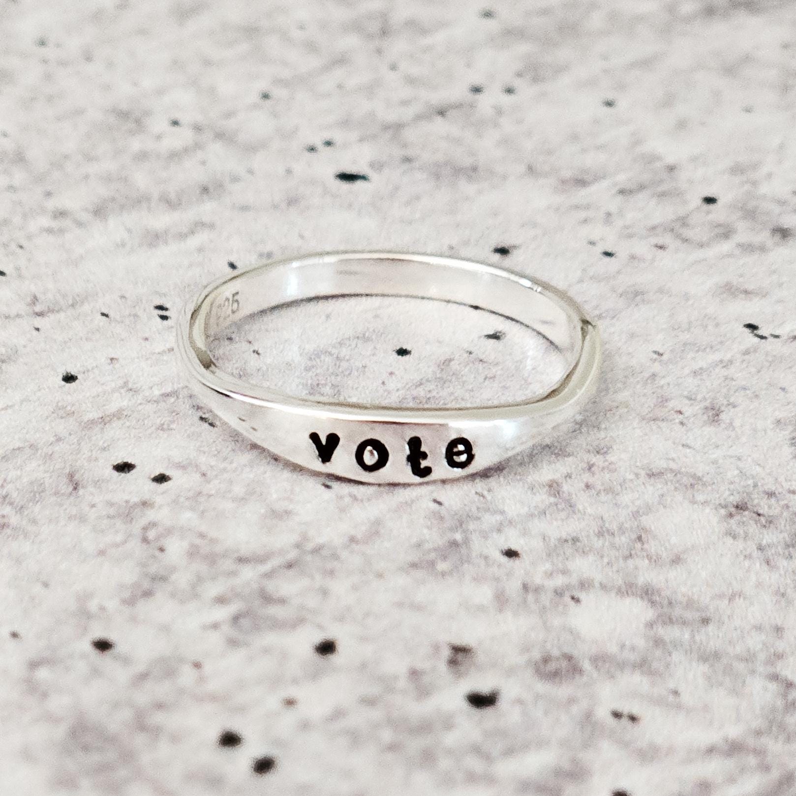 Vote Dainty Ring: Sterling Silver or Gold Plated Finger Rings La Vie Bien Vote Dainty Ring: Sterling Silver or Gold Plated