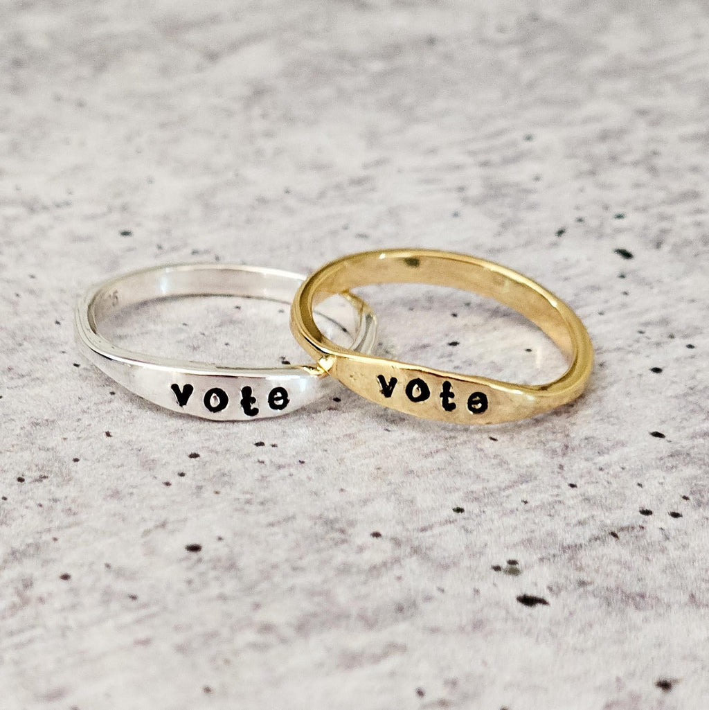 Vote Dainty Ring: Sterling Silver or Gold Plated Finger Rings La Vie Bien Vote Dainty Ring: Sterling Silver or Gold Plated