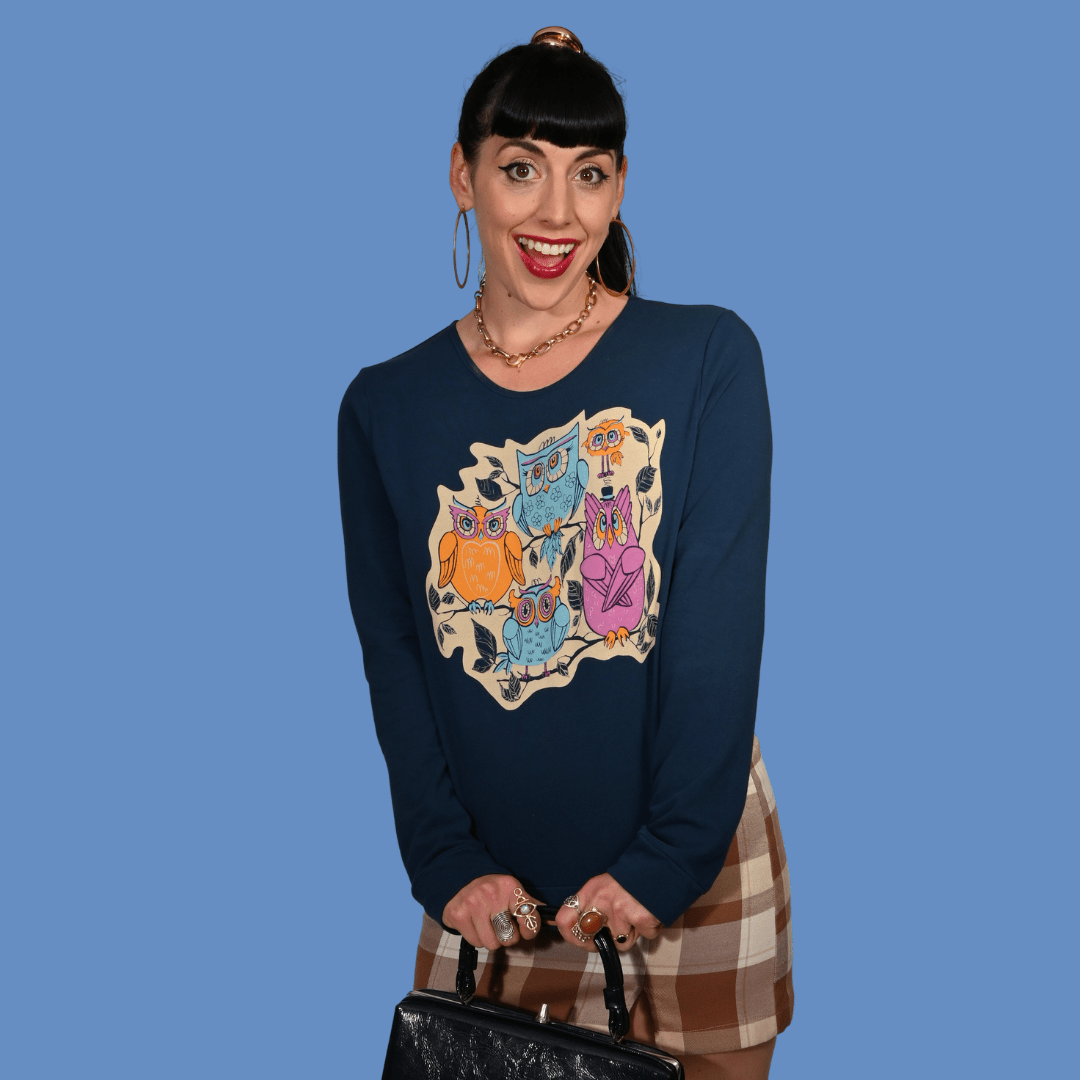 Wacky Owls Pullover in Midnight Blue Sweatshirt La Vie Bien Wacky Owls Pullover in Midnight Blue