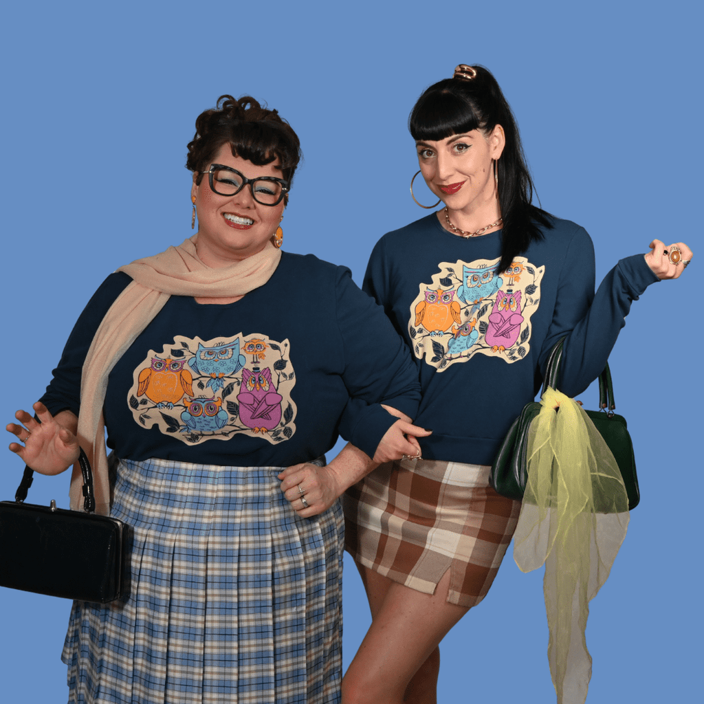 Wacky Owls Pullover in Midnight Blue Sweatshirt La Vie Bien Wacky Owls Pullover in Midnight Blue