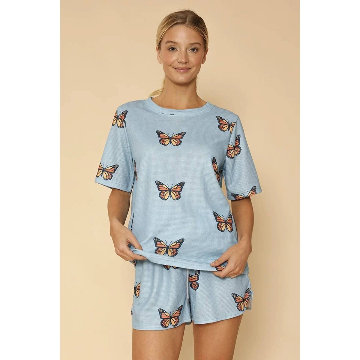 Waffle Fabric Printed Matching Shorts Set | Monarch Butterfly or Mushroom Print by The Bullish Store
