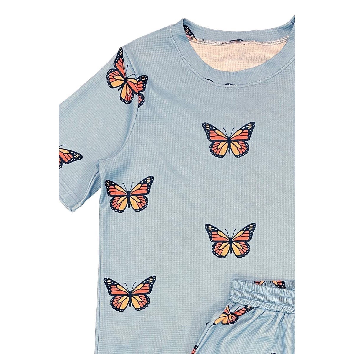 Waffle Fabric Printed Matching Shorts Set | Monarch Butterfly or Mushroom Print by The Bullish Store