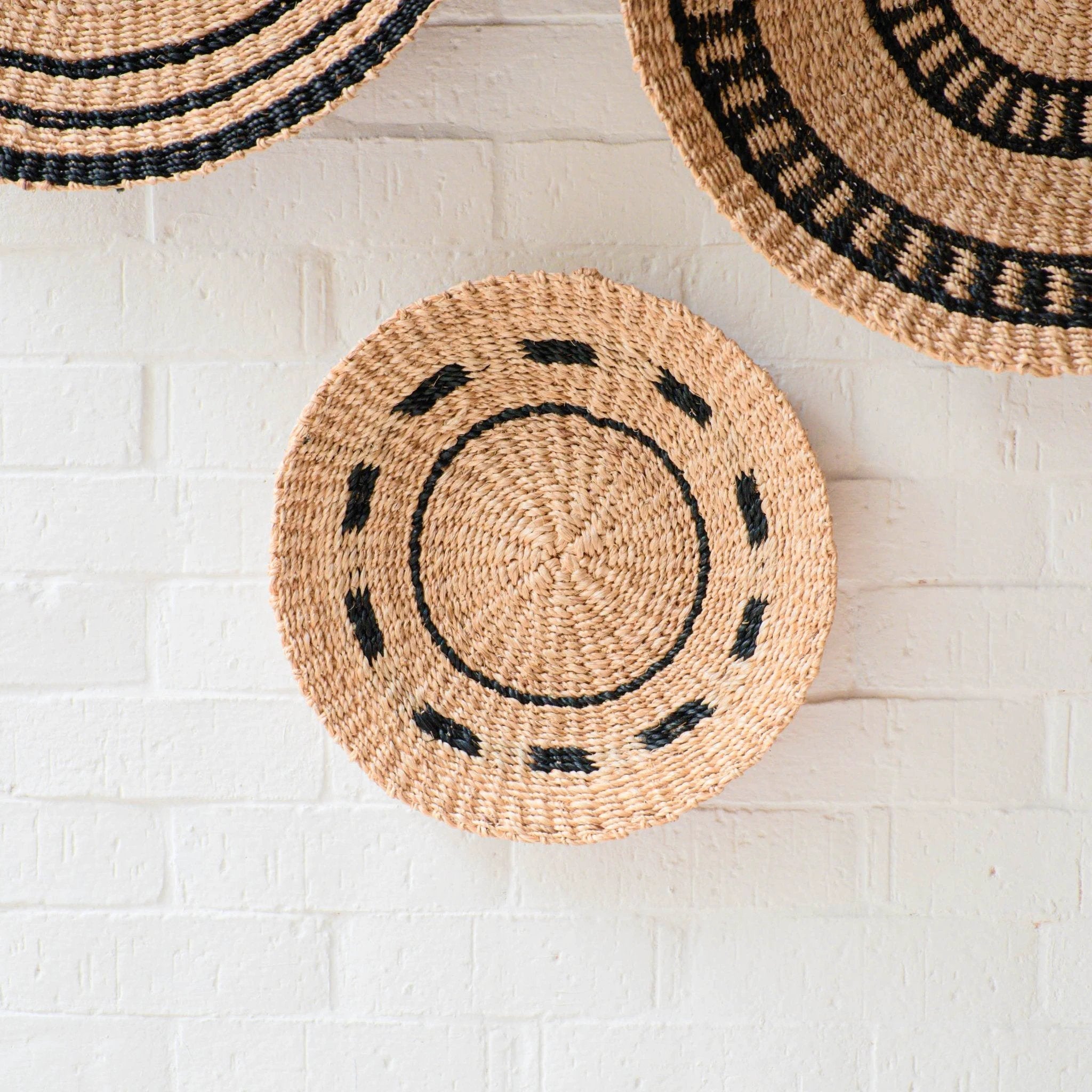 Natural + Black Wall Baskets, Small - Woven Wall Baskets | LIKHÂ by LIKHÂ
