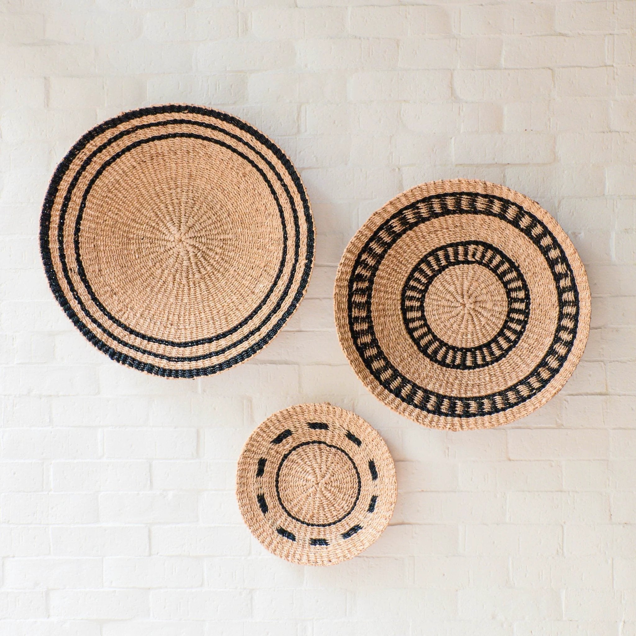 Natural + Black Wall Baskets, Small - Woven Wall Baskets | LIKHÂ by LIKHÂ