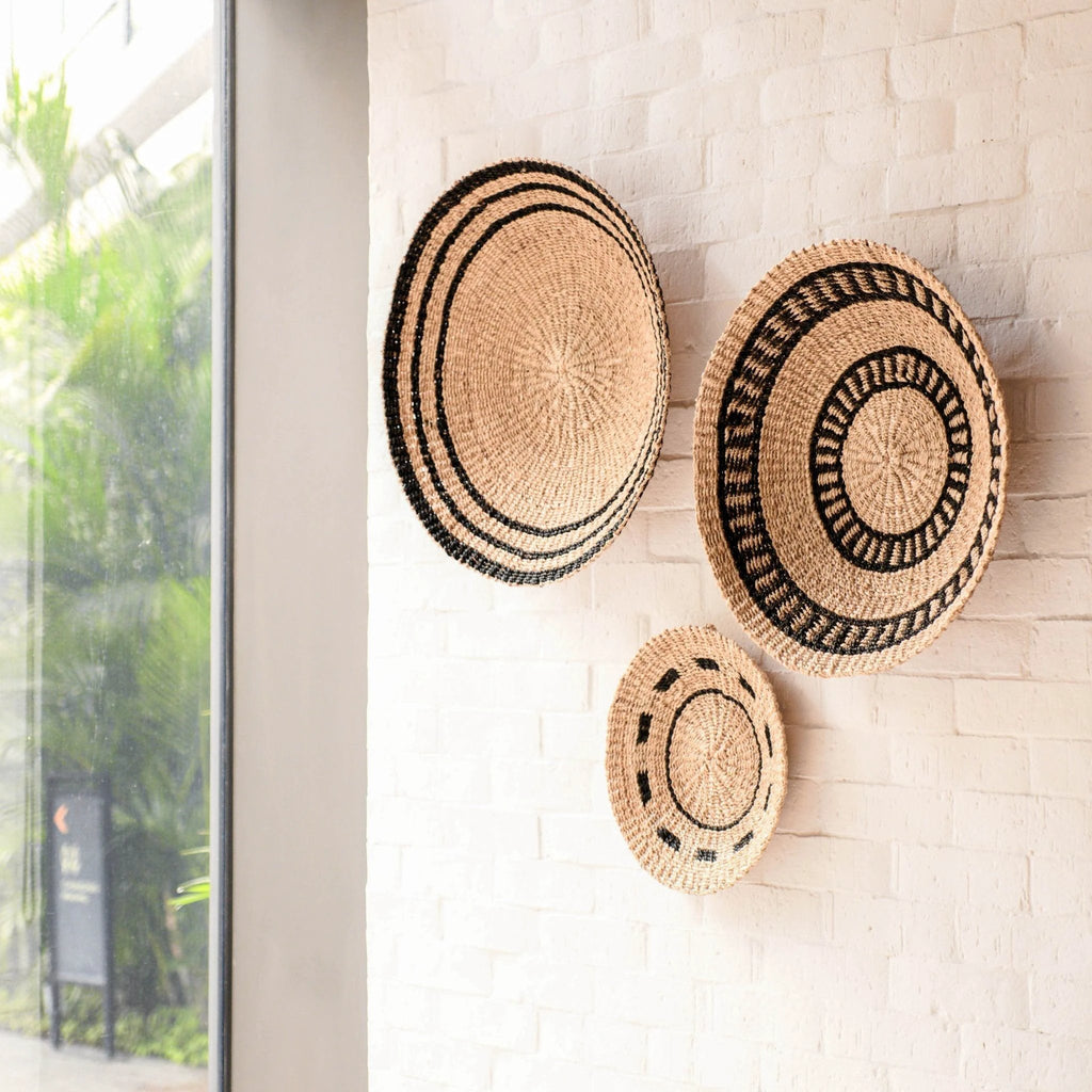 Natural + Black Wall Baskets, Small - Woven Wall Baskets | LIKHÂ by LIKHÂ