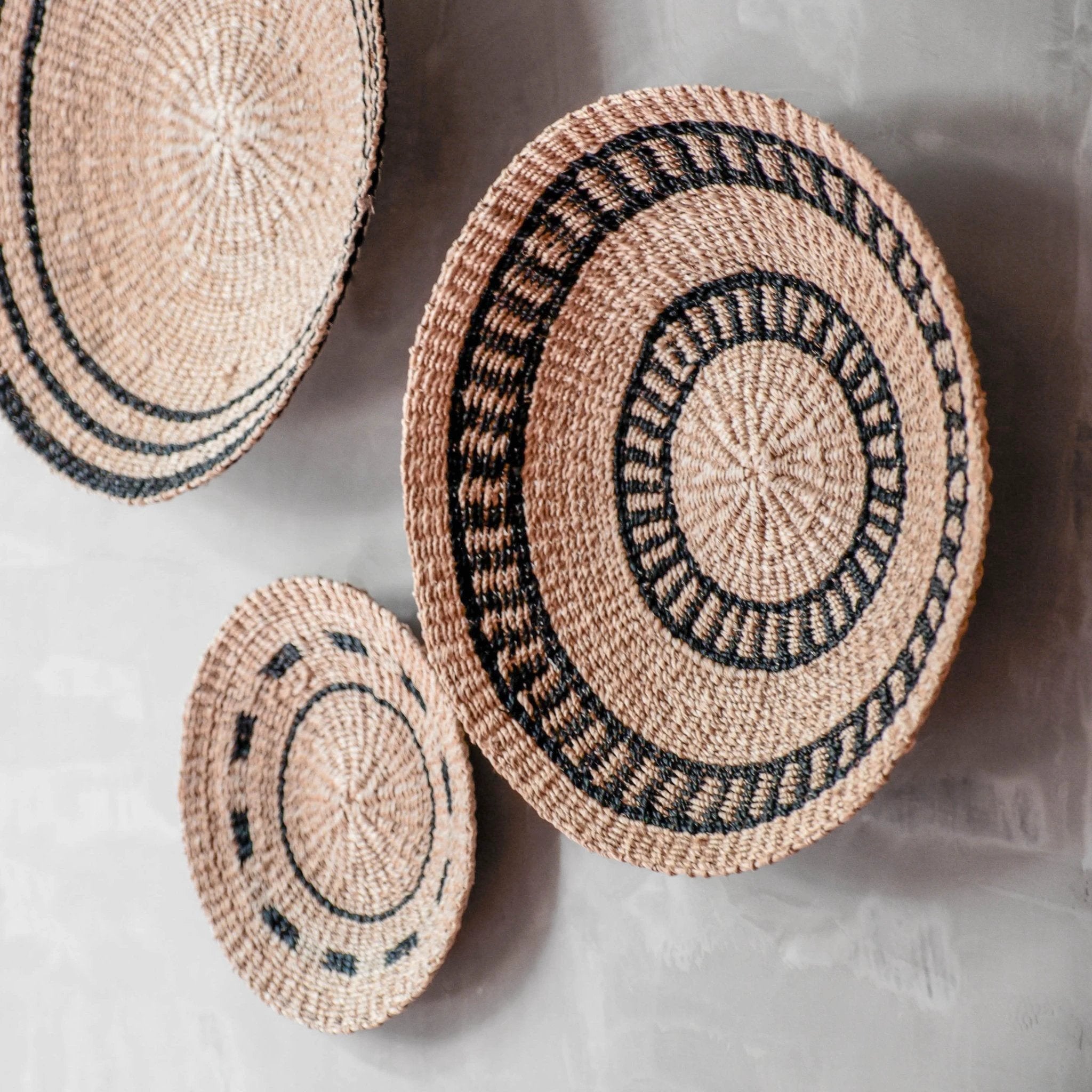 Natural + Black Wall Baskets, Small - Woven Wall Baskets | LIKHÂ by LIKHÂ