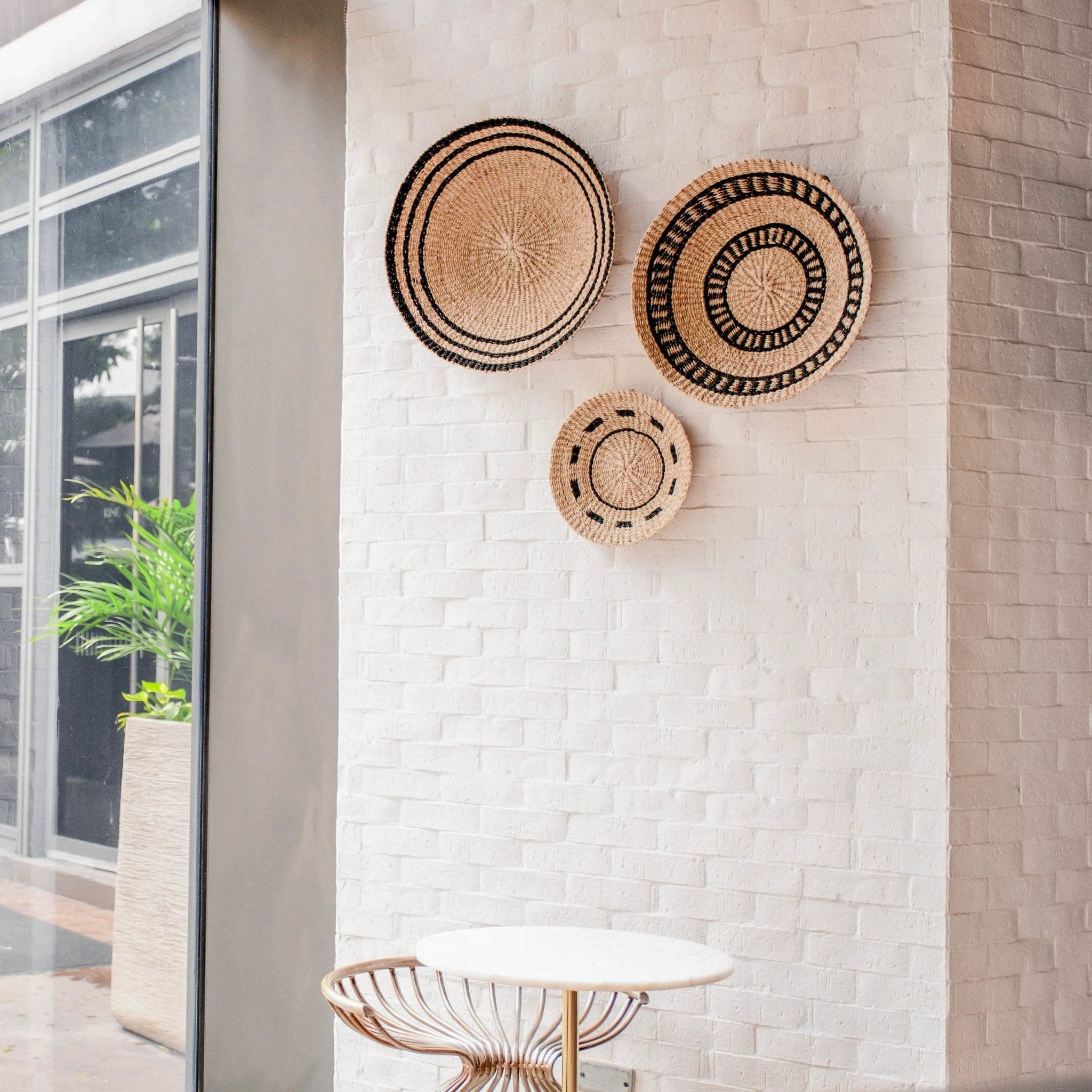 Natural + Black Wall Baskets, Small - Woven Wall Baskets | LIKHÂ by LIKHÂ