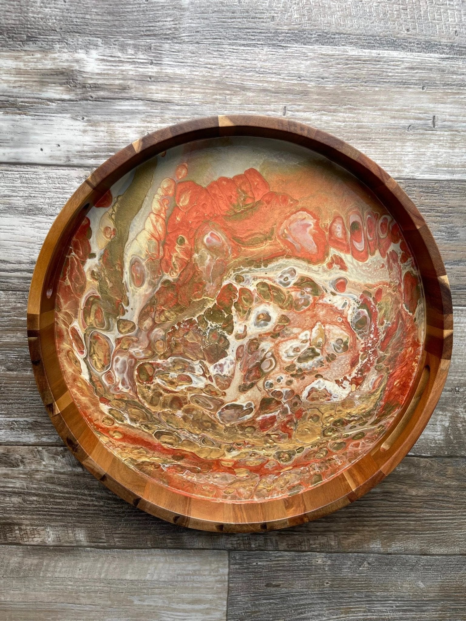 Warm Metallic Neutrals Large Round Acacia Wood Tray