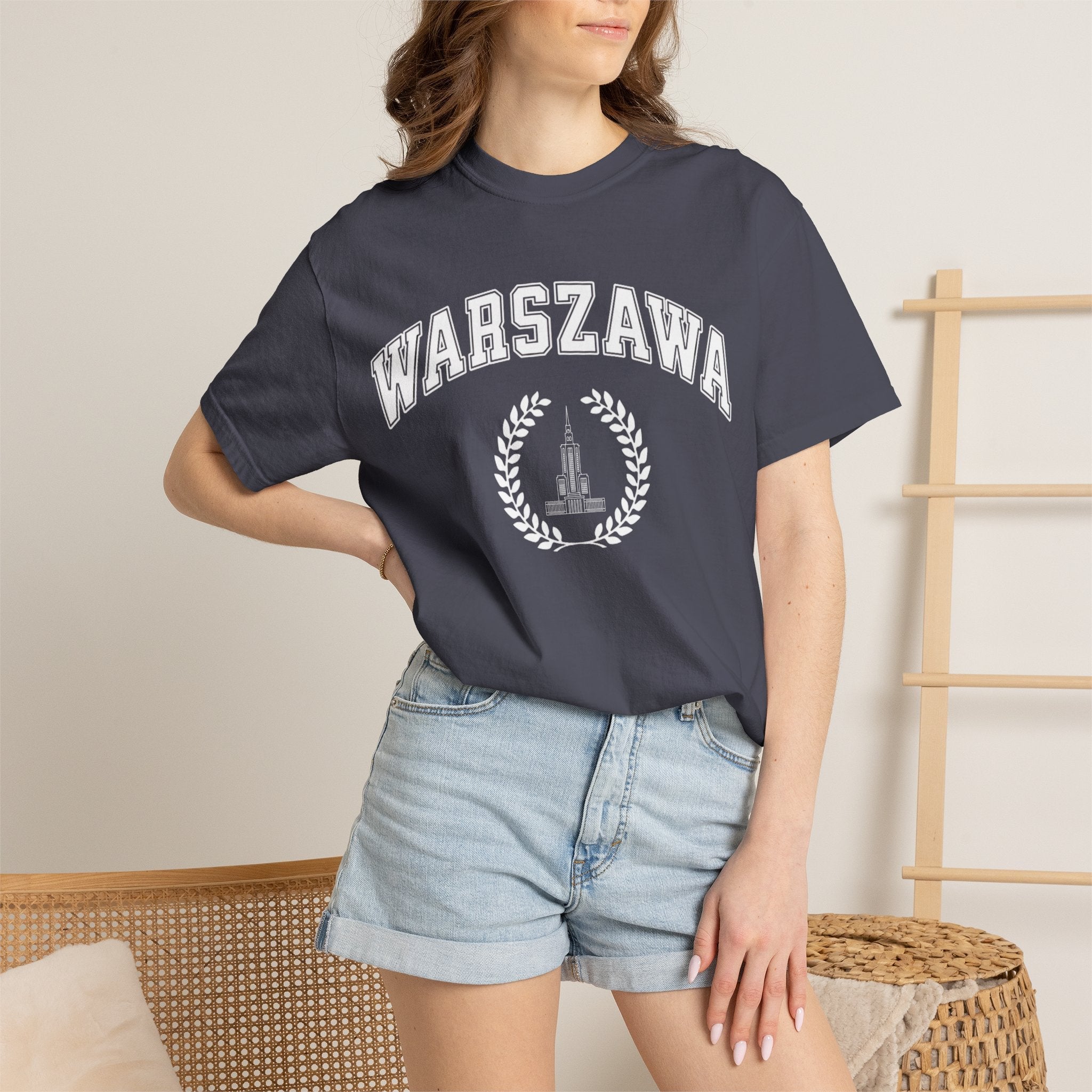 Warszawa Vintage Tee — Warsaw City Crest T-Shirt with Palace of Culture and Science graphic T-Shirt La Vie Bien Warszawa Vintage Tee — Warsaw City Crest T-Shirt with Palace of Culture and Science graphic