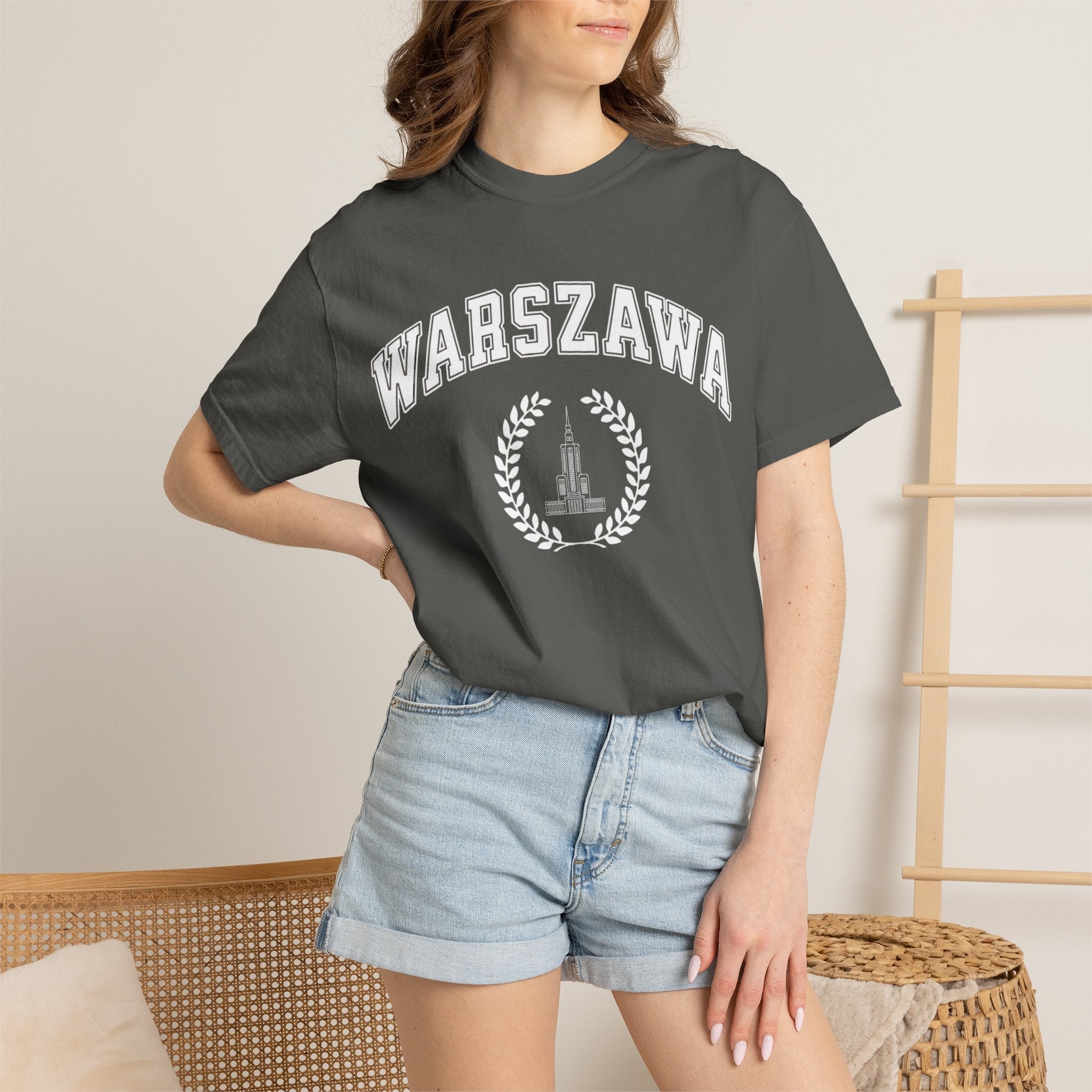 Warszawa Vintage Tee — Warsaw City Crest T-Shirt with Palace of Culture and Science graphic T-Shirt La Vie Bien Warszawa Vintage Tee — Warsaw City Crest T-Shirt with Palace of Culture and Science graphic