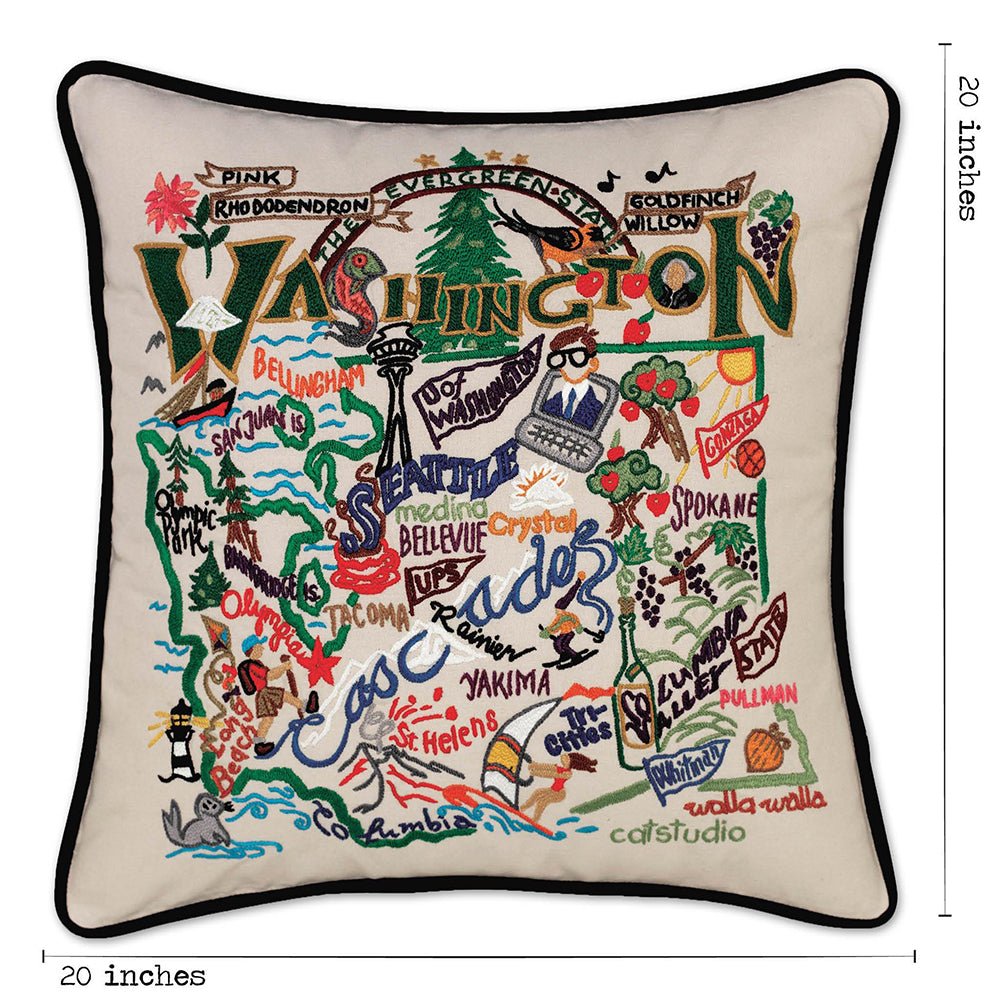 Washington Hand - Embroidered Pillow Pillows La Vie Bien Washington Hand - Embroidered Pillow