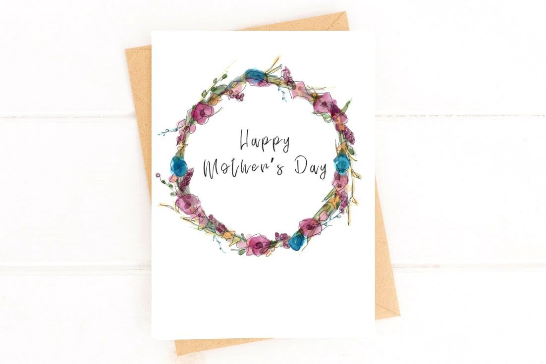 Watercolor Floral Wreath Mother’s Day Card – Happy Mother’s Day Greeting by Five Dot Post