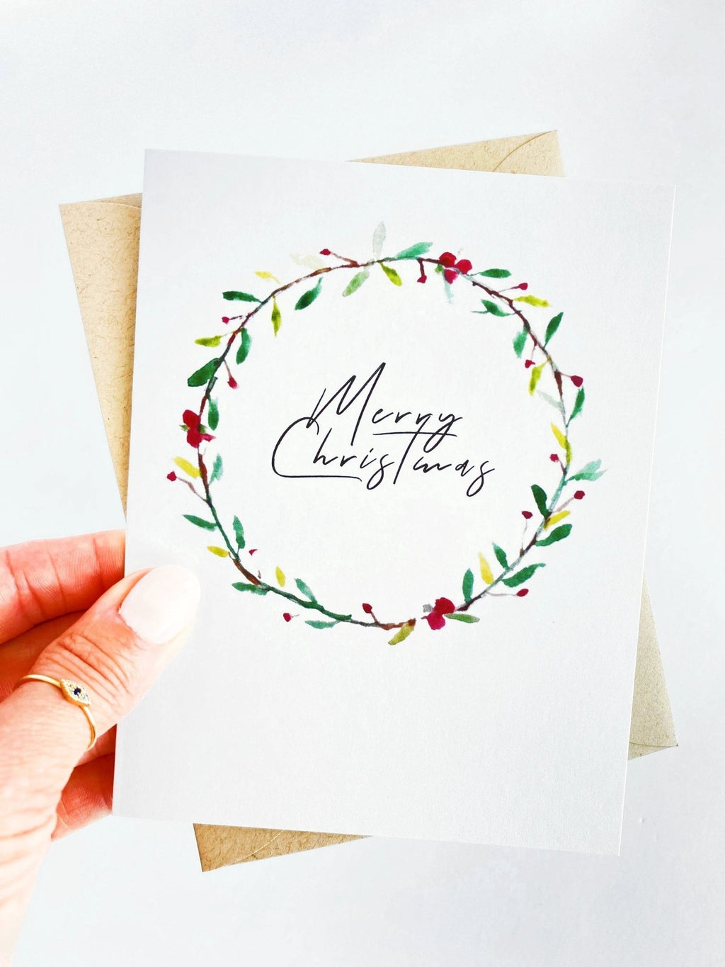 Watercolor Wreath Christmas Card – Elegant Holiday Greeting Cards by Five Dot Post