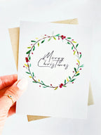 Watercolor Wreath Christmas Card – Elegant Holiday Greeting Cards by Five Dot Post