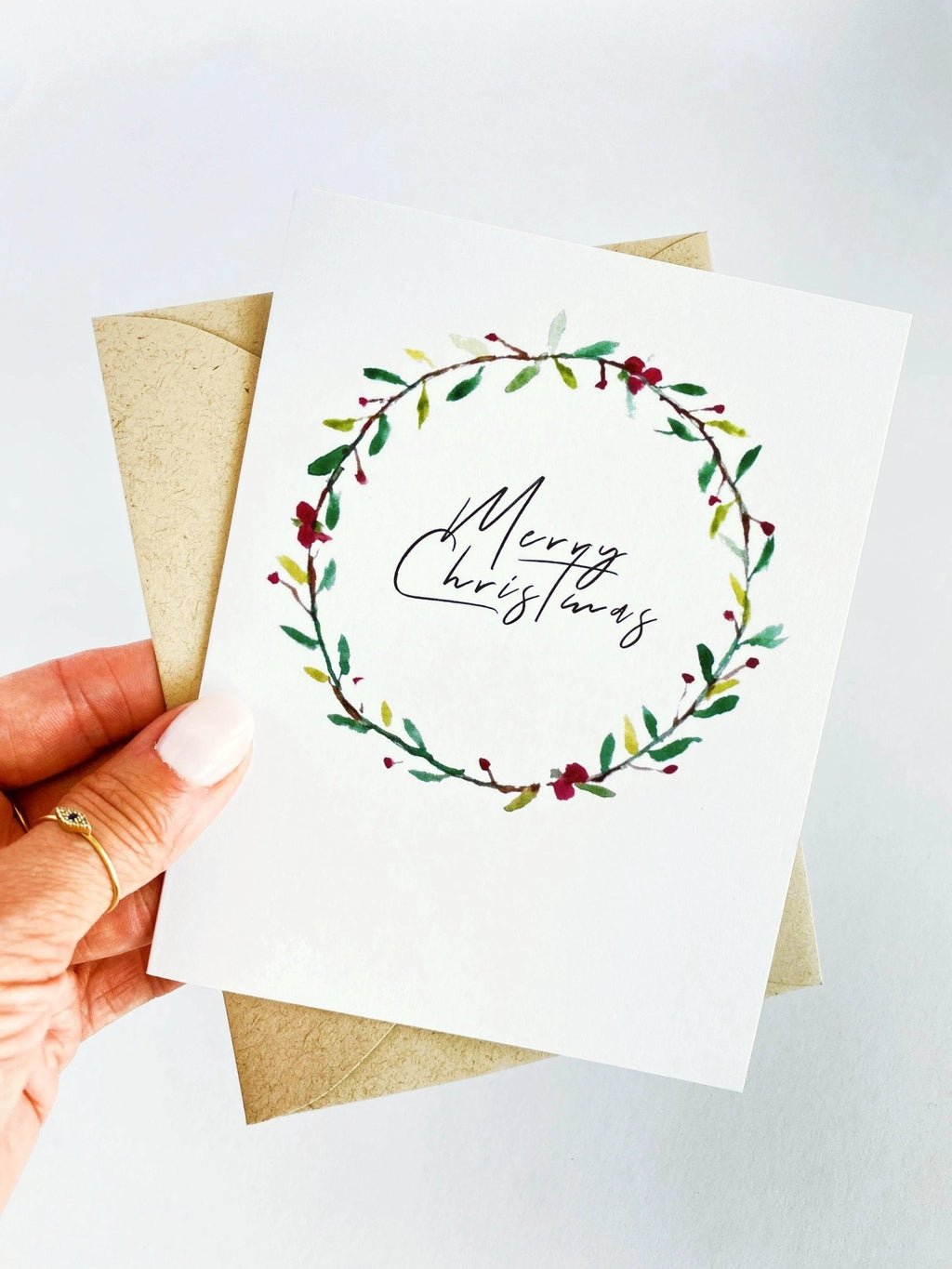 Watercolor Wreath Christmas Card – Elegant Holiday Greeting Cards by Five Dot Post