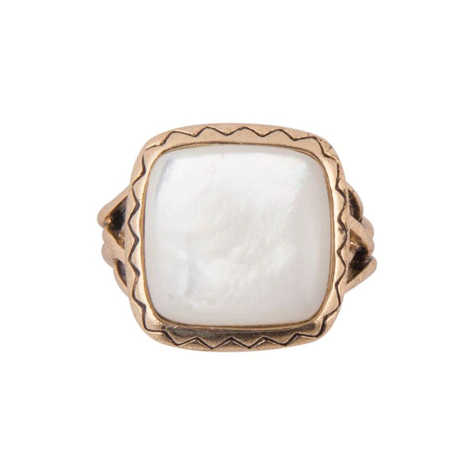 Wave of White Mother of Pearl Golden Ring by Barse Jewelry