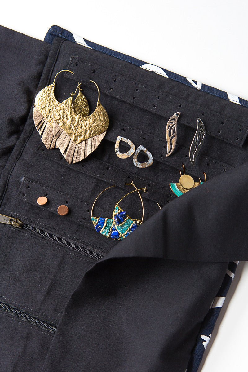 Wayfarer Jewelry Roll Travel Case - Black Matchstick by Fair Anita