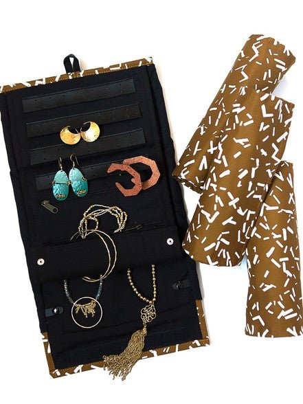 Wayfarer Jewelry Roll Travel Case - Confetti Mustard by Fair Anita