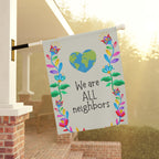 We Are ALL Neighbors Garden flag, Earth Heart Floral House Banner for inclusive homes Home Decor La Vie Bien We Are ALL Neighbors Garden flag, Earth Heart Floral House Banner for inclusive homes