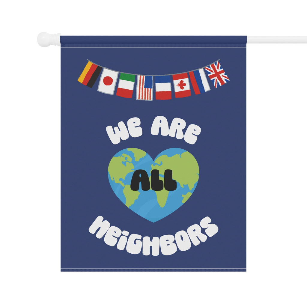 We Are All Neighbors Garden Flag, House Banner, Earth Heart with International Flags Home Decor La Vie Bien We Are All Neighbors Garden Flag, House Banner, Earth Heart with International Flags
