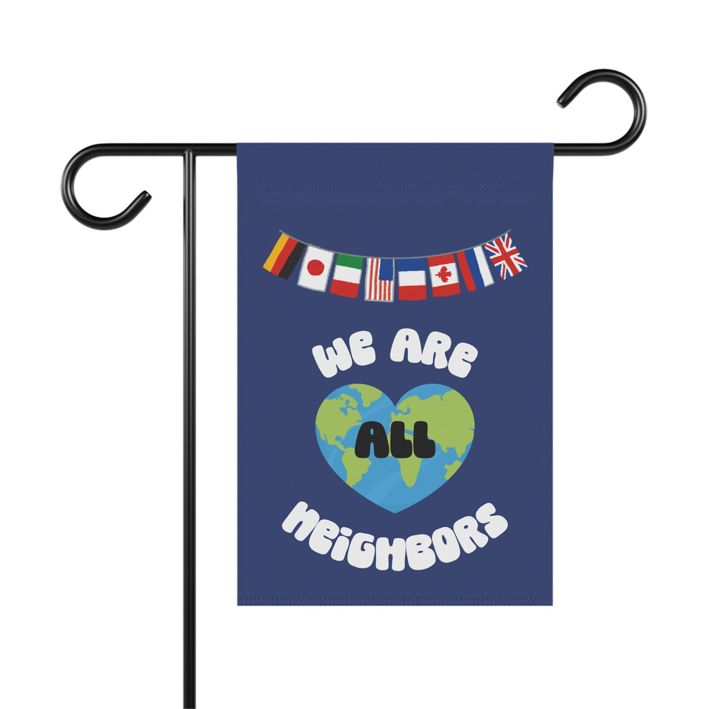 We Are All Neighbors Garden Flag, House Banner, Earth Heart with International Flags Home Decor La Vie Bien We Are All Neighbors Garden Flag, House Banner, Earth Heart with International Flags